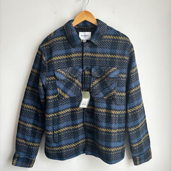 Goodfellow & Co Men's Thick Plaid Woven Shacket In Navy blue Medium - Picture 4 of 12